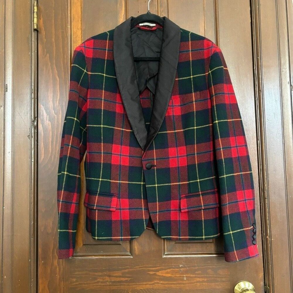 Rugby Ralph Lauren Tartan Plaid Tuxedo Blazer Wool Shawl Collar Size 6 Vintage